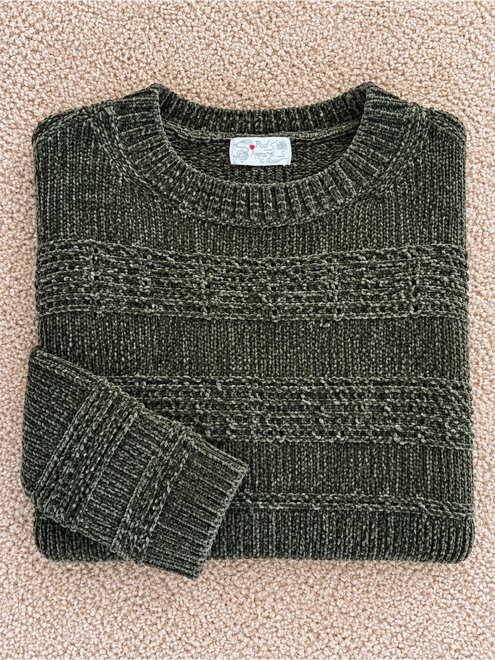 Poof Apparel Olive Green Chenille Sweater – Size S
